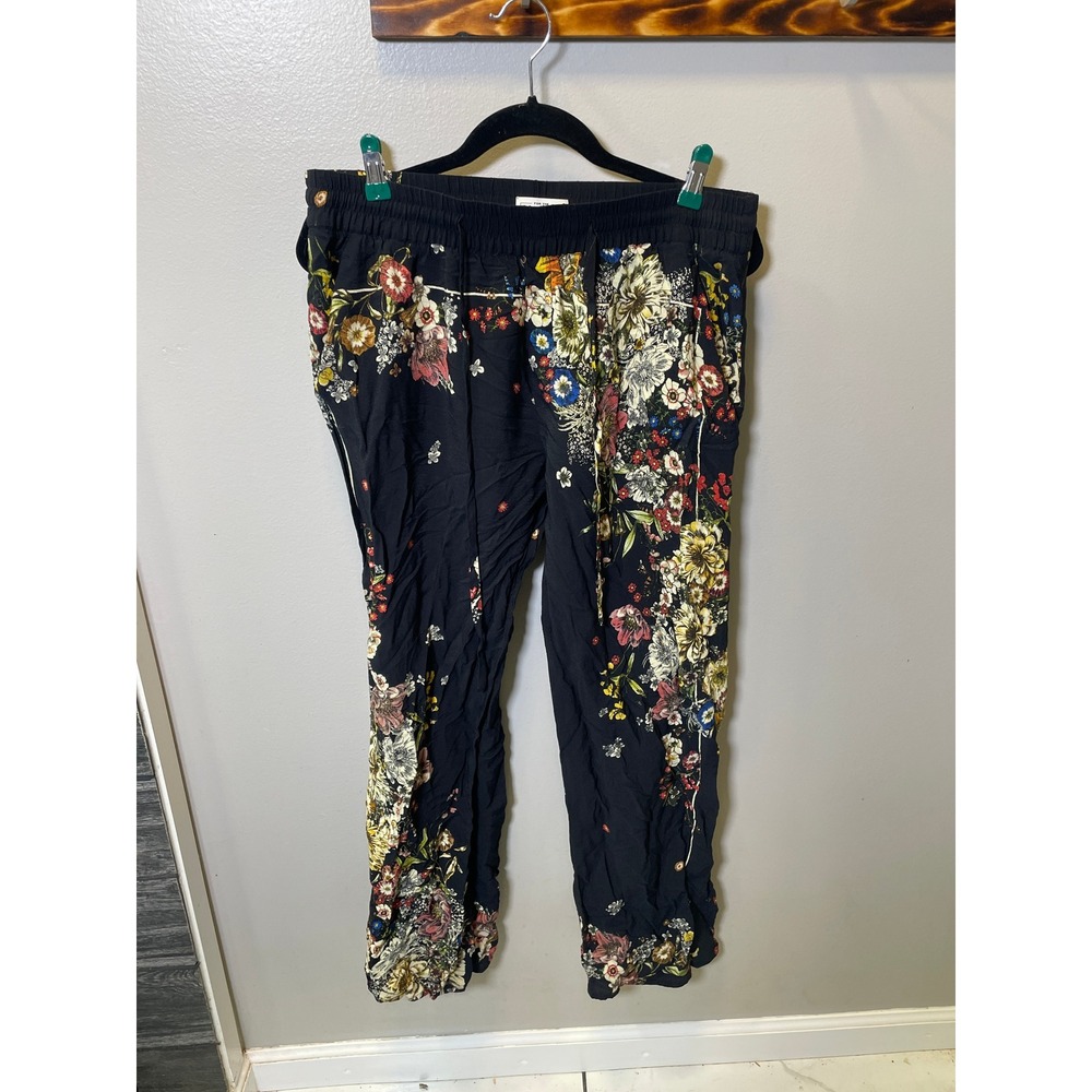 For The Republic Floral Joggers Black Multi Viscose Elastic Waist Pants XL